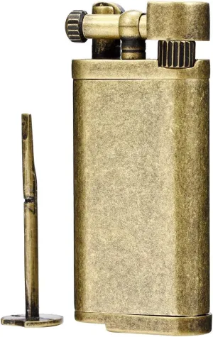Angled Soft Flame Antique Style Lift Arm Butane Refillable Lighter with Tamper & Pick (Bronze)