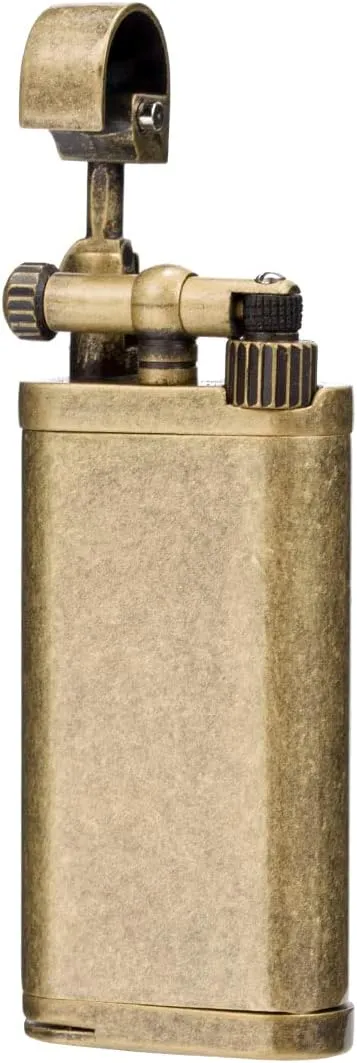 Angled Soft Flame Antique Style Lift Arm Butane Refillable Lighter with Tamper & Pick (Bronze)