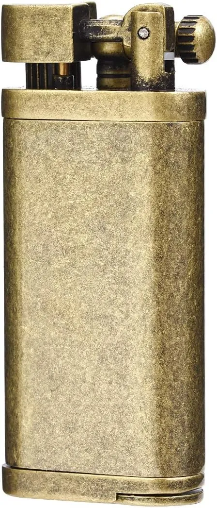 Angled Soft Flame Antique Style Lift Arm Butane Refillable Lighter with Tamper & Pick (Bronze)