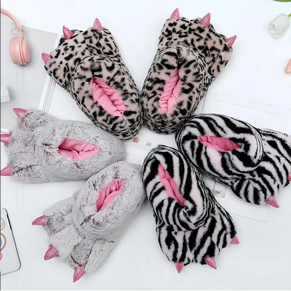 Animal Paw Slippers Plush Warm Home Slippers Bear Slippers for Adults Stuffed Furry Animal Monster Claw Paw
