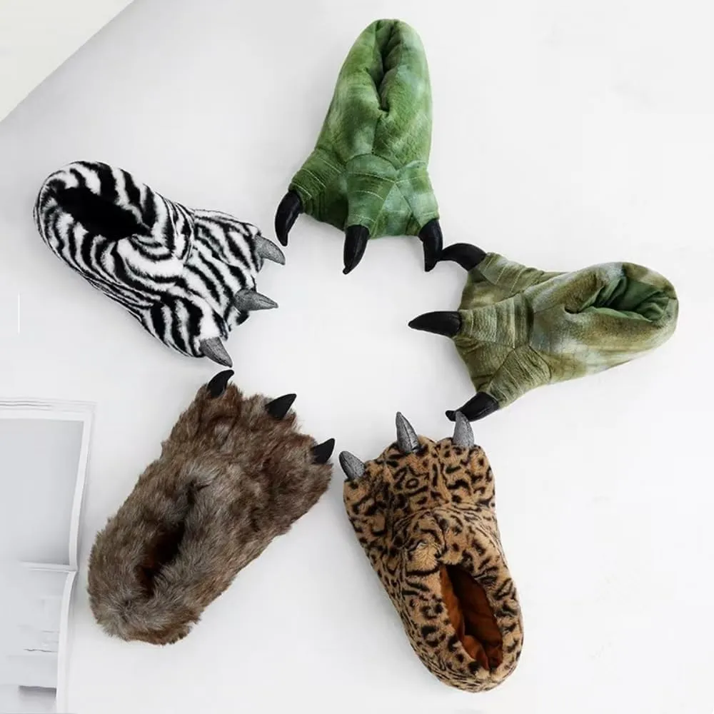 Animal Paw Slippers Plush Warm Home Slippers Bear Slippers for Adults Stuffed Furry Animal Monster Claw Paw