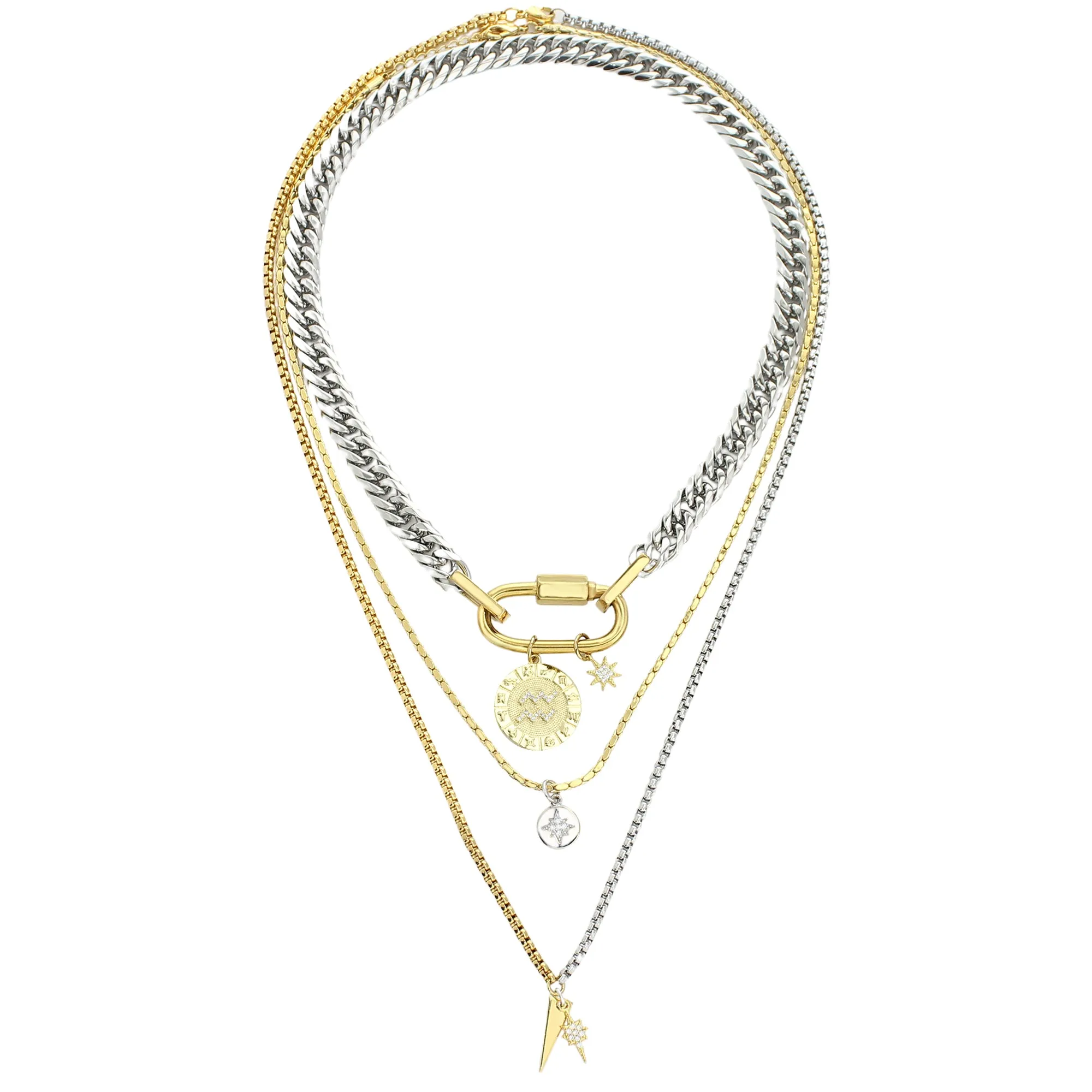 ANNE ZODIAC LAYERED NECKLACE SET - AQUARIUS