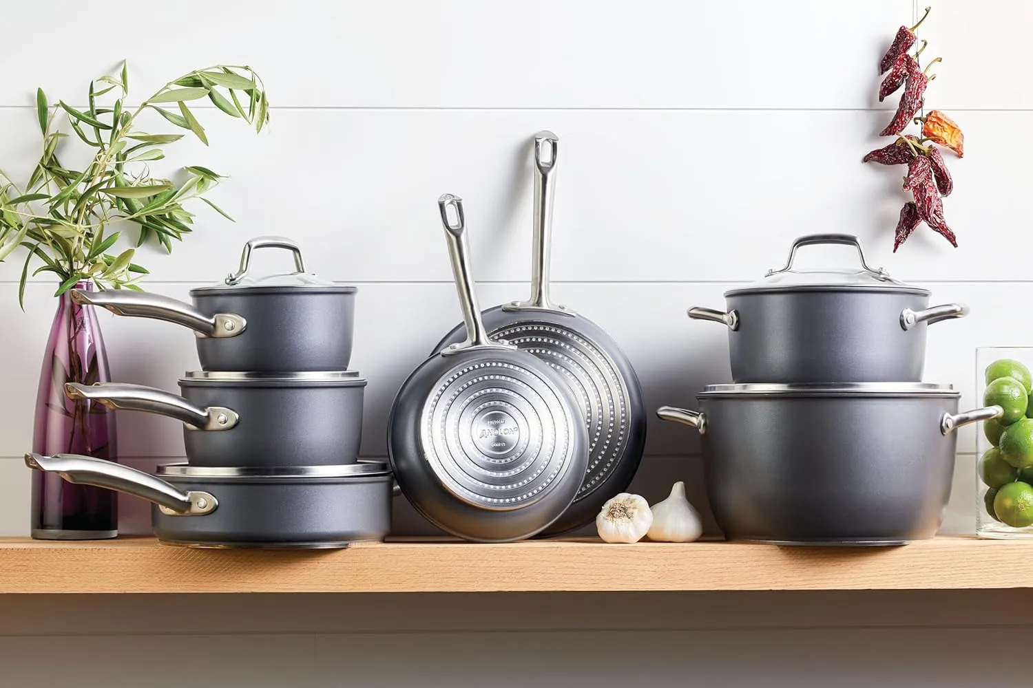 Anolon Accolade Forged Hard Anodized Nonstick Cookware Pots and Pans Set, 12 Piece - Moonstone Gray