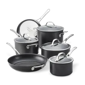 Anolon Non Stick Cookware Set Induction Suitable Black – 10 Piece (Covered Saucepan 16cm and 20cm , Covered Stockpot 7.6L , Covered Sauté 3.3L, Fry pan 16cm and 20cm)