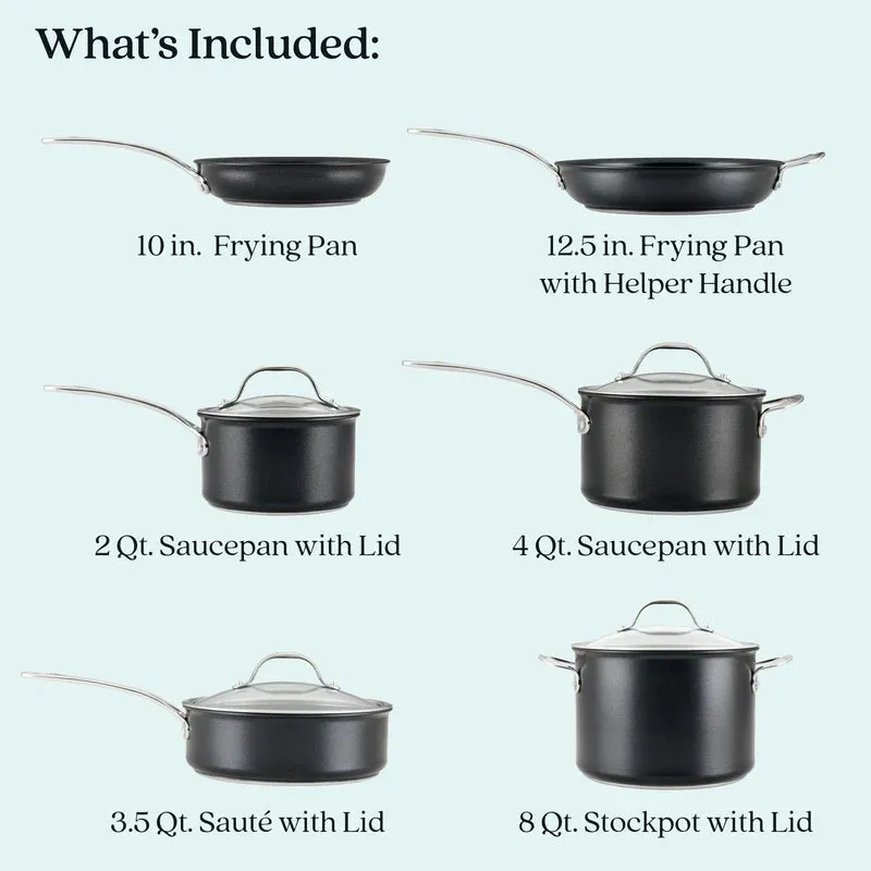 Anolon Non Stick Cookware Set Induction Suitable Black – 10 Piece (Covered Saucepan 16cm and 20cm , Covered Stockpot 7.6L , Covered Sauté 3.3L, Fry pan 16cm and 20cm)