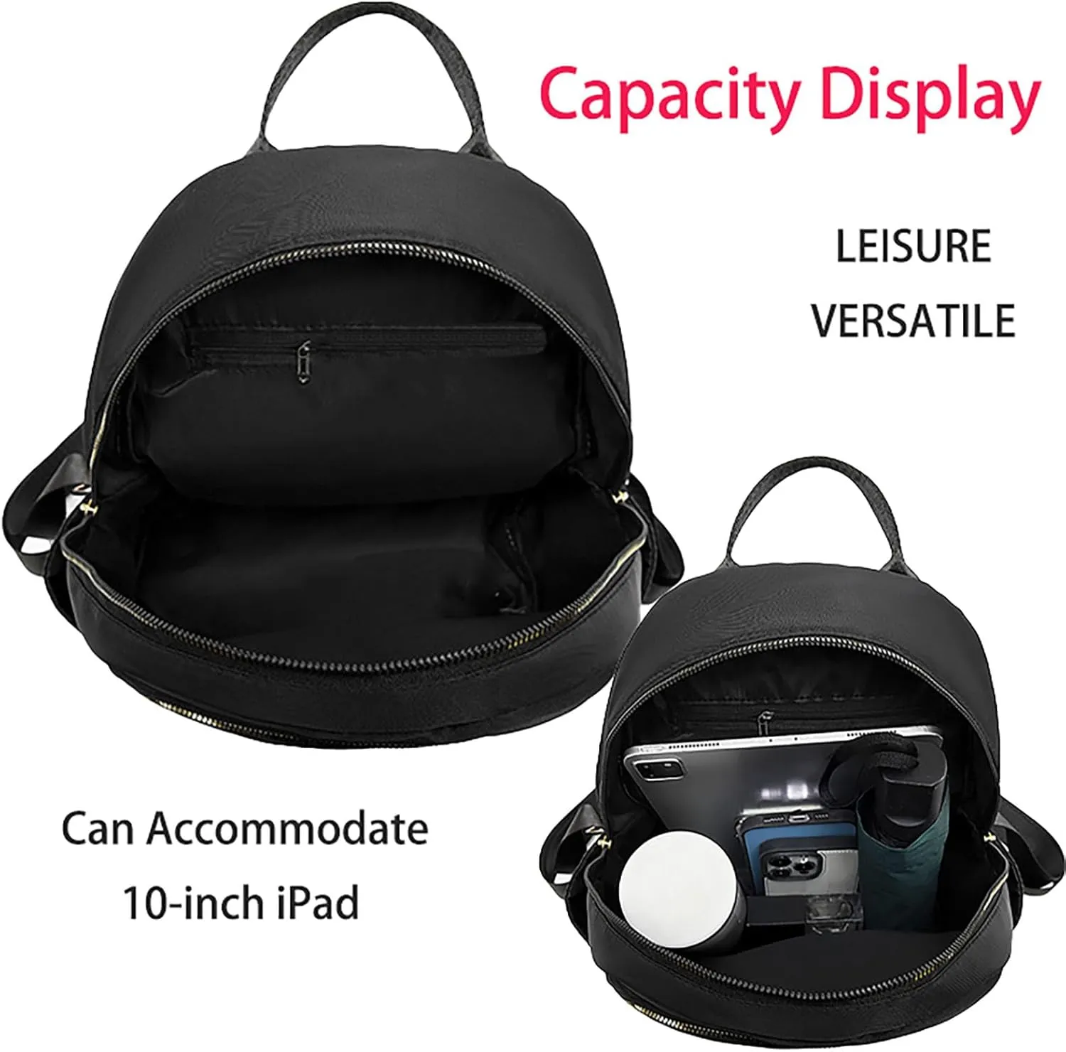 Anti-Theft Oxford College Backpack Lightweight Travel Daypack for Women Work Commute Outdoor Hiking Essentials (Black)