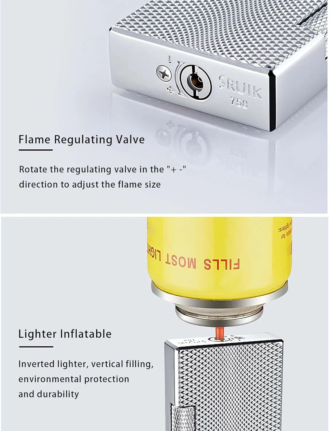 Antique Engraved Metal Butane Lighters, Dual Flame Vintage Metal, Jet Flame Soft Flame Switchable, Adjustable Flame, Refillable Gas Portable Lighter (Fuel Not Included) Gold(Silver2)