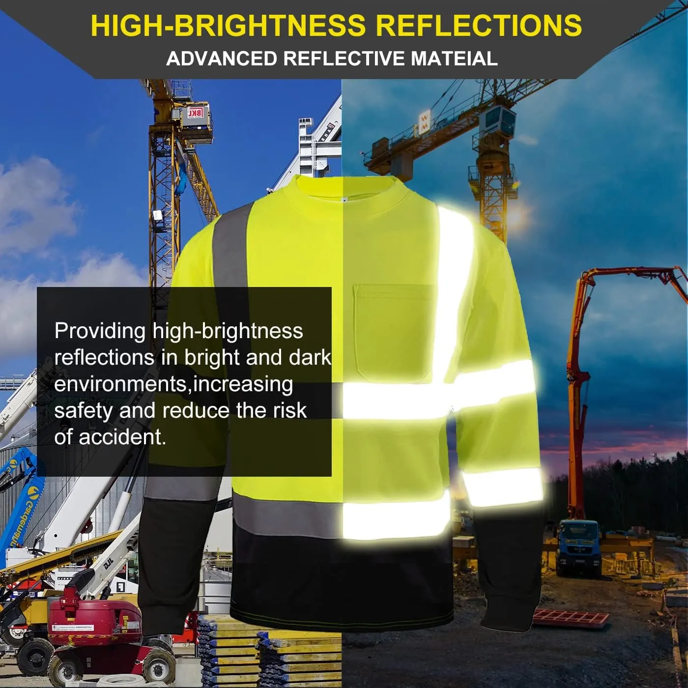 Apparel High Visibility Shirts, Long Sleeve Hi Vis Reflective Safety Shirts with Pocket for Men