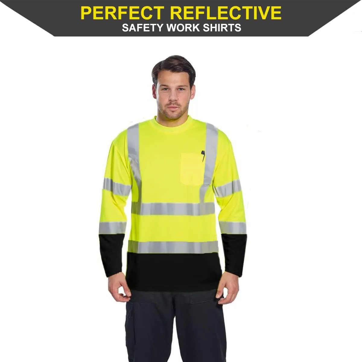 Apparel High Visibility Shirts, Long Sleeve Hi Vis Reflective Safety Shirts with Pocket for Men