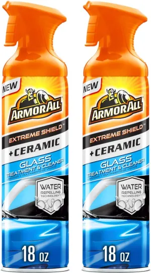 Armor All Extreme Shield   Ceramic Glass Treatment and Cleaner, Car Glass Cleaner Spray and Water Repellant, 18 Oz Each, 2 Pack