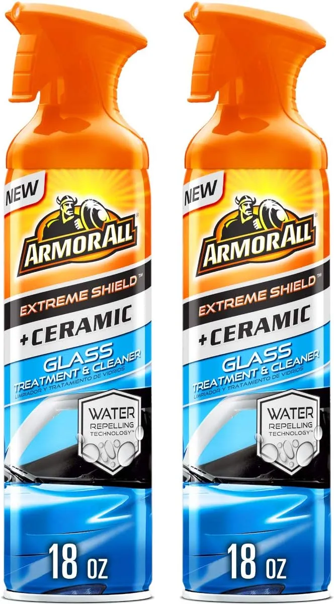 Armor All Extreme Shield   Ceramic Glass Treatment and Cleaner, Car Glass Cleaner Spray and Water Repellant, 18 Oz Each, 2 Pack