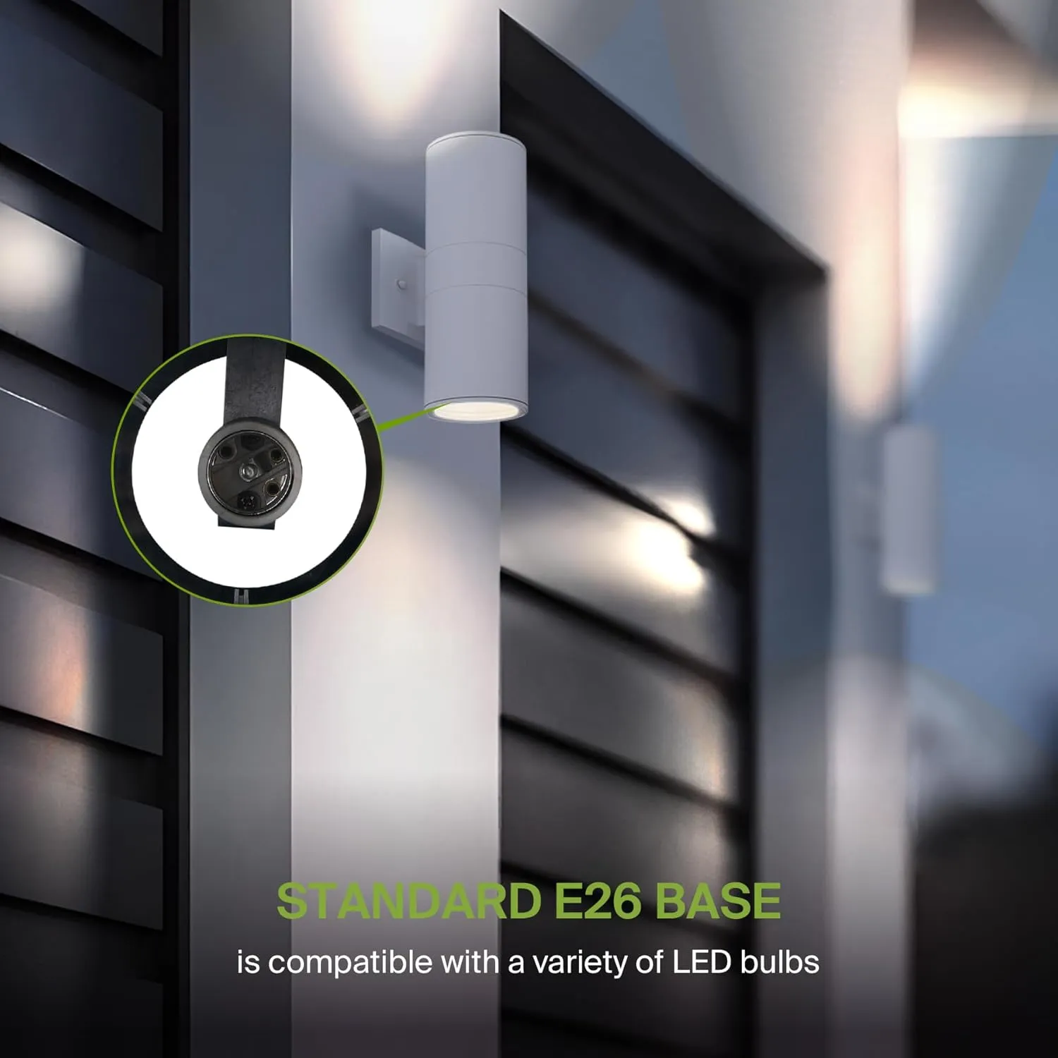 ASD 2 Light Outdoor Wall Light Fixture | 120W E26 Socket 120V ETL Cylinder Up Down Lights | LED/CFL/Incandescent Bulb Exterior Wall Sconce | Front Door, Porch, Patio Lighting | White, 2 Pack