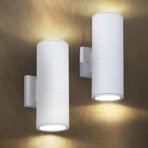 ASD 2 Light Outdoor Wall Light Fixture | 120W E26 Socket 120V ETL Cylinder Up Down Lights | LED/CFL/Incandescent Bulb Exterior Wall Sconce | Front Door, Porch, Patio Lighting | White, 2 Pack