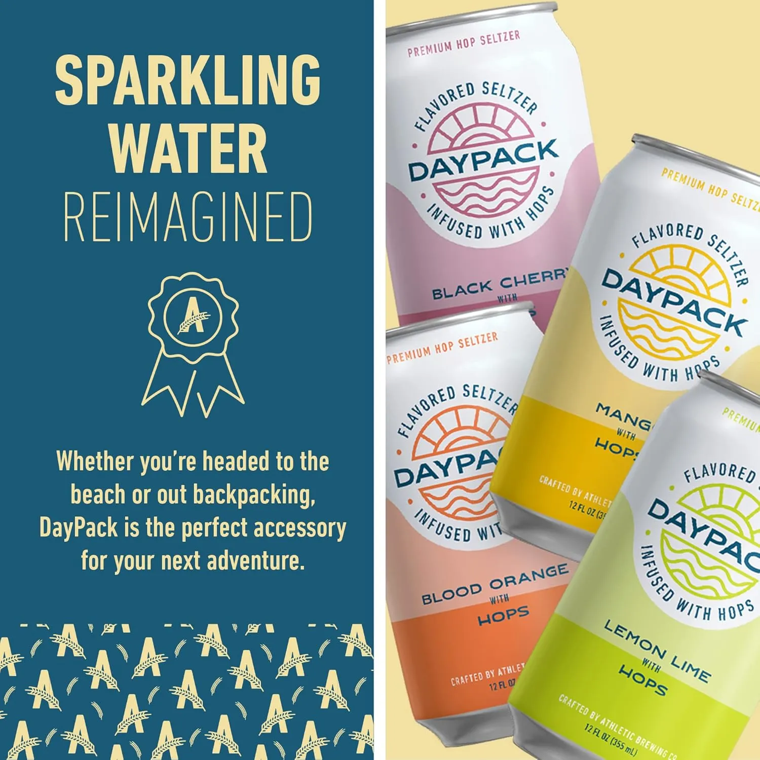 Athletic Brewing Company Daypack Sparkling Water Infused With Hops, Gluten Free & Vegan Soda Water, Zero Calorie, Natural Flavors, Variety Pack 24 Count, 12 FL Oz Cans