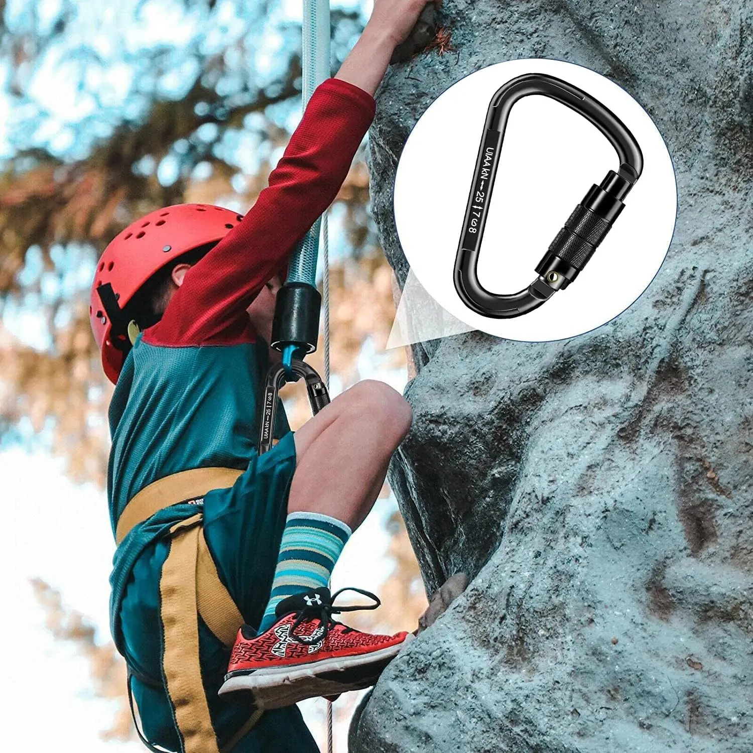 Auto Locking Carabiner Heavy Duty Carabiner 25kN UIAA Certified Climbing Carabiner Climbing Equipment Safety Carabiners for Rappelling, Hammocks, Rescue, Dog Leash, Swing