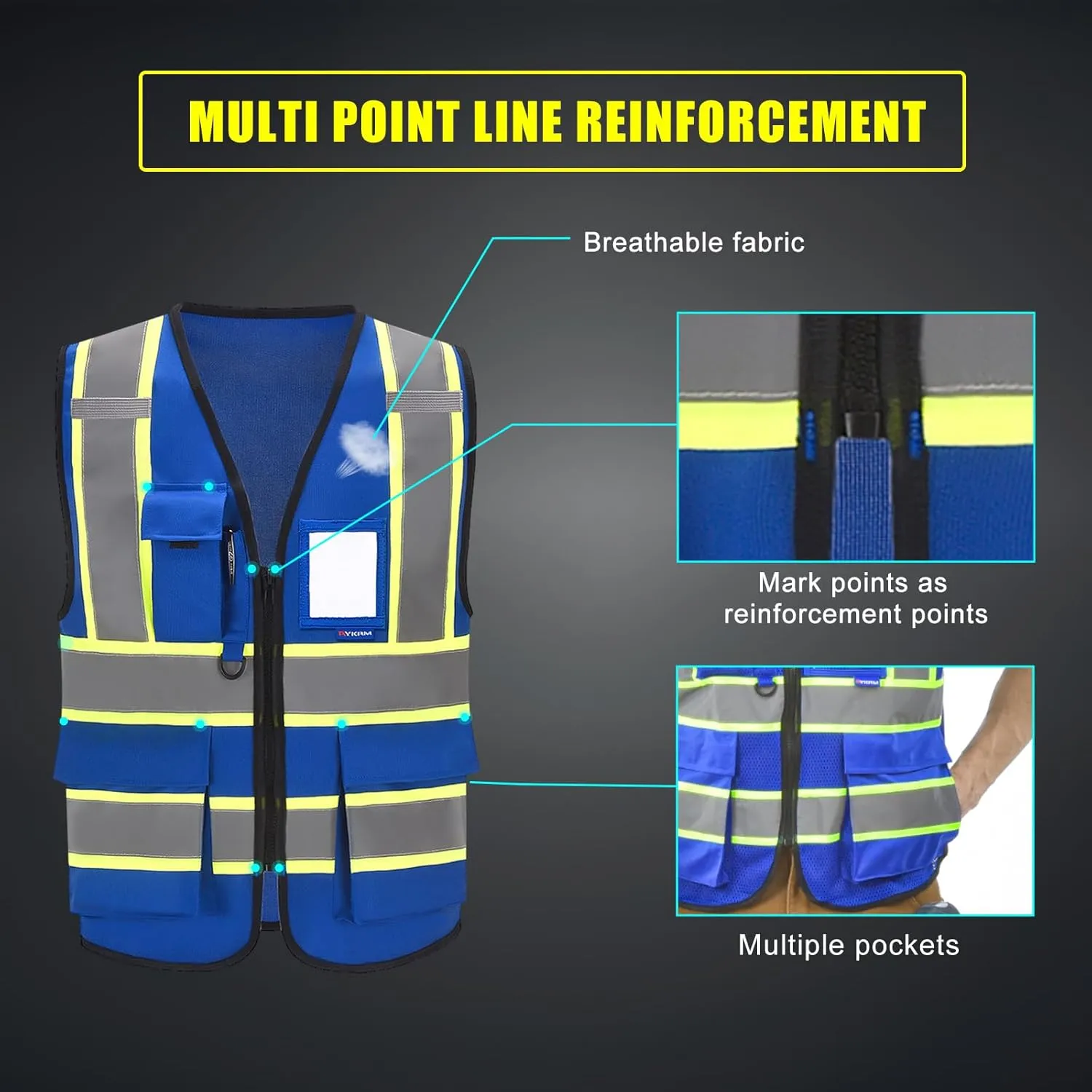 AYKRM 11 color High Vis Reflective Safety Vest for Women Men Security Pocket Zipper
