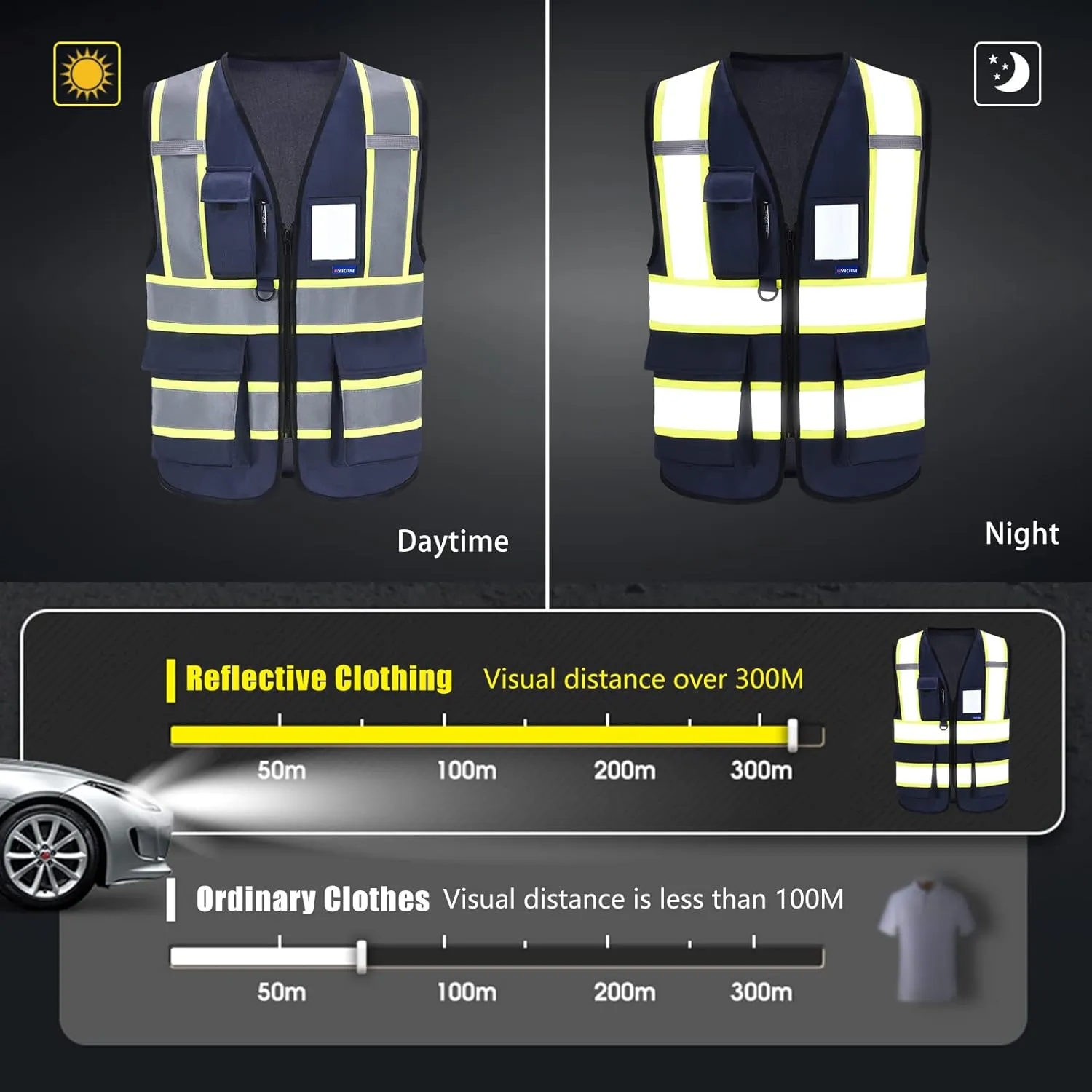 AYKRM Custom Logo Personalised Printed High Visibility Reflective 2 two tone work construction Safety Vest