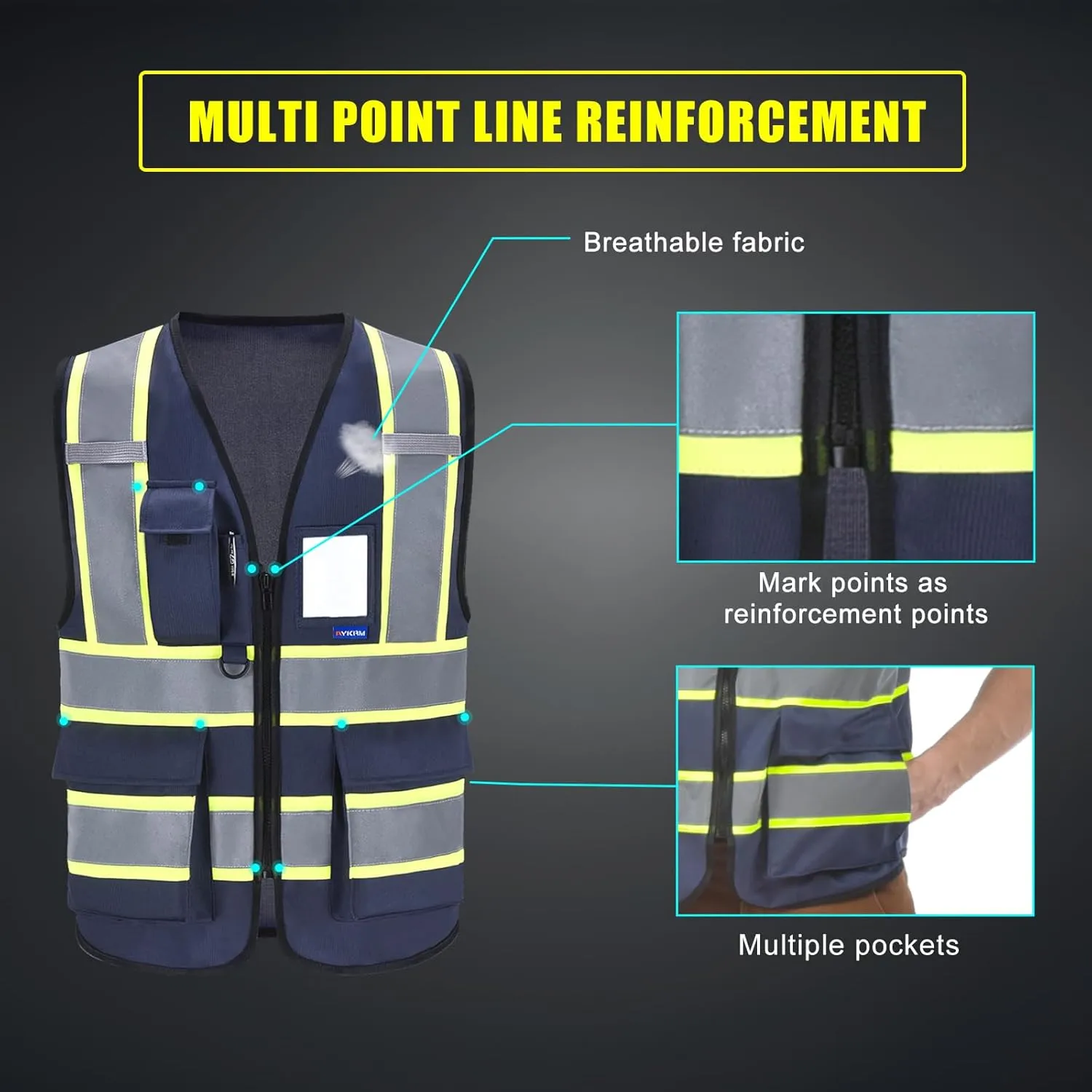 AYKRM Custom Logo Personalised Printed High Visibility Reflective 2 two tone work construction Safety Vest