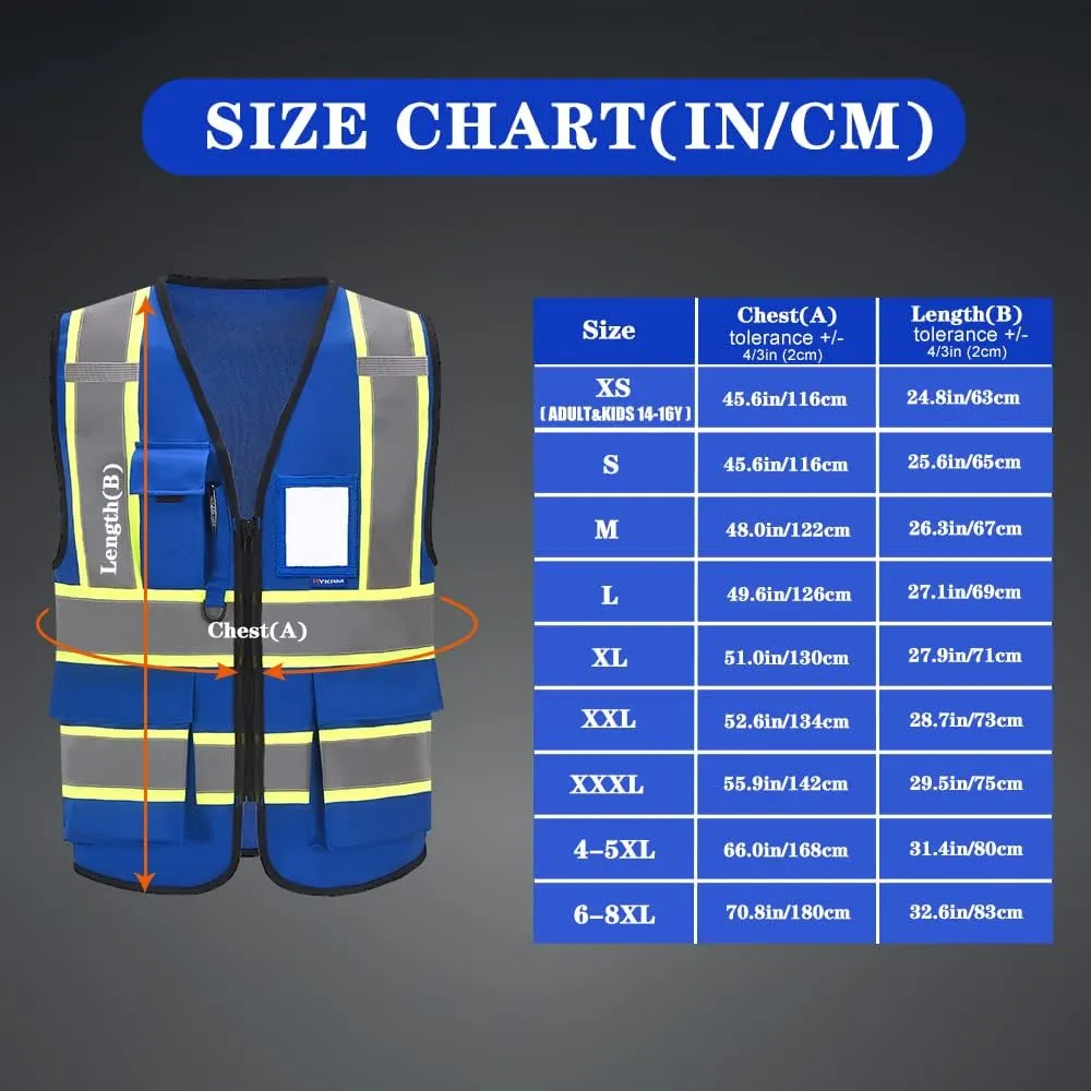 AYKRM Security Vest for Men Women 7 Pockets High Visibility Reflective Safety Vest Front Zipper Meets ANSI/ISEA