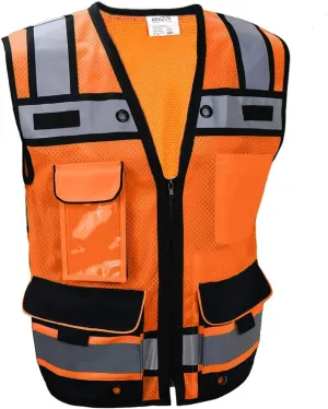 (B Engineer Safety Vest, High Visibility Reflective Safety, Vest Mesh with Zipper and pockets