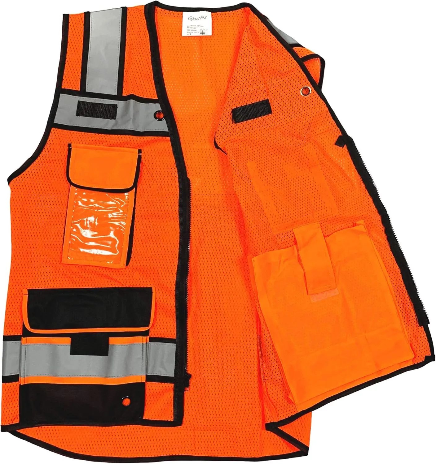 (B Engineer Safety Vest, High Visibility Reflective Safety, Vest Mesh with Zipper and pockets