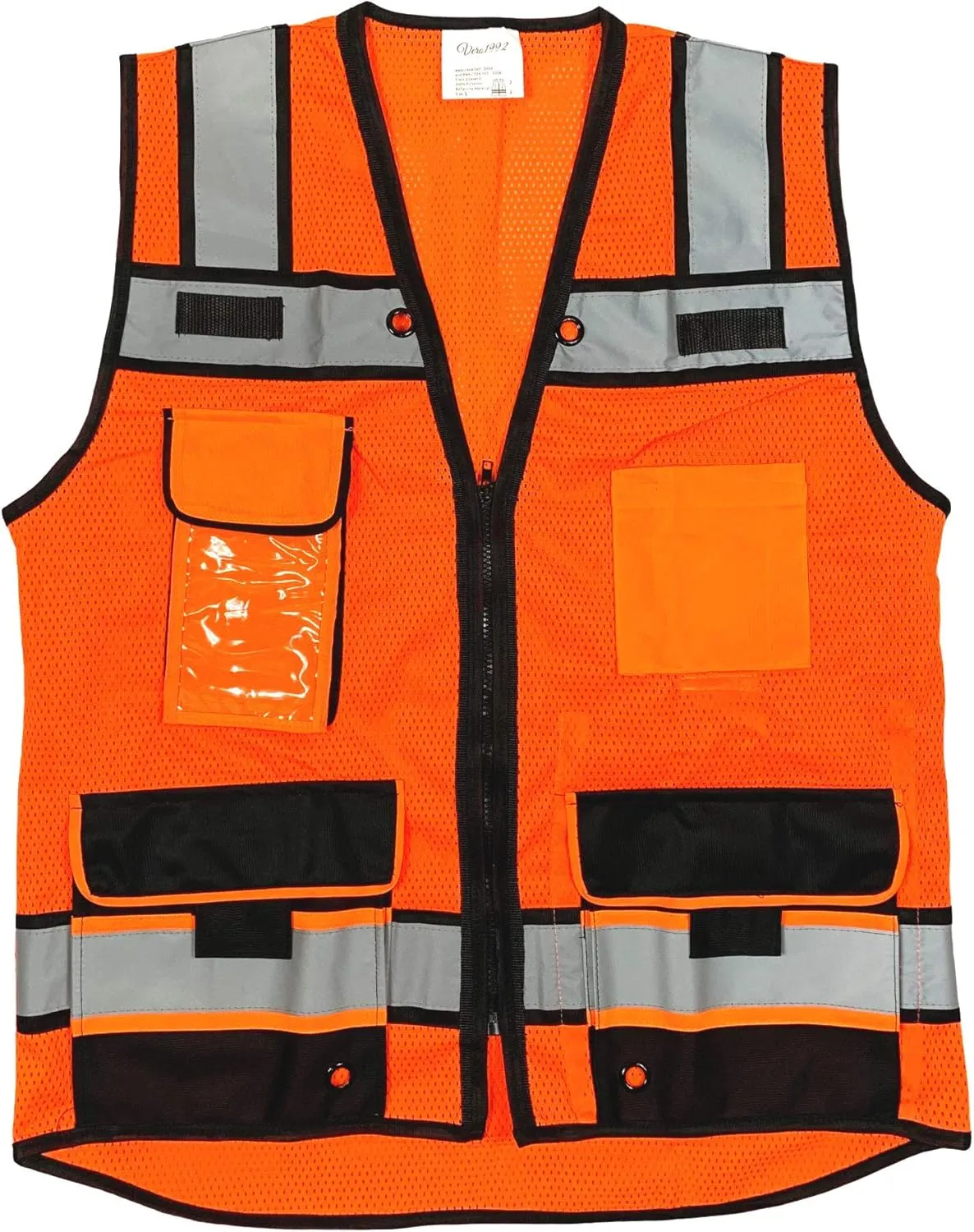 (B Engineer Safety Vest, High Visibility Reflective Safety, Vest Mesh with Zipper and pockets