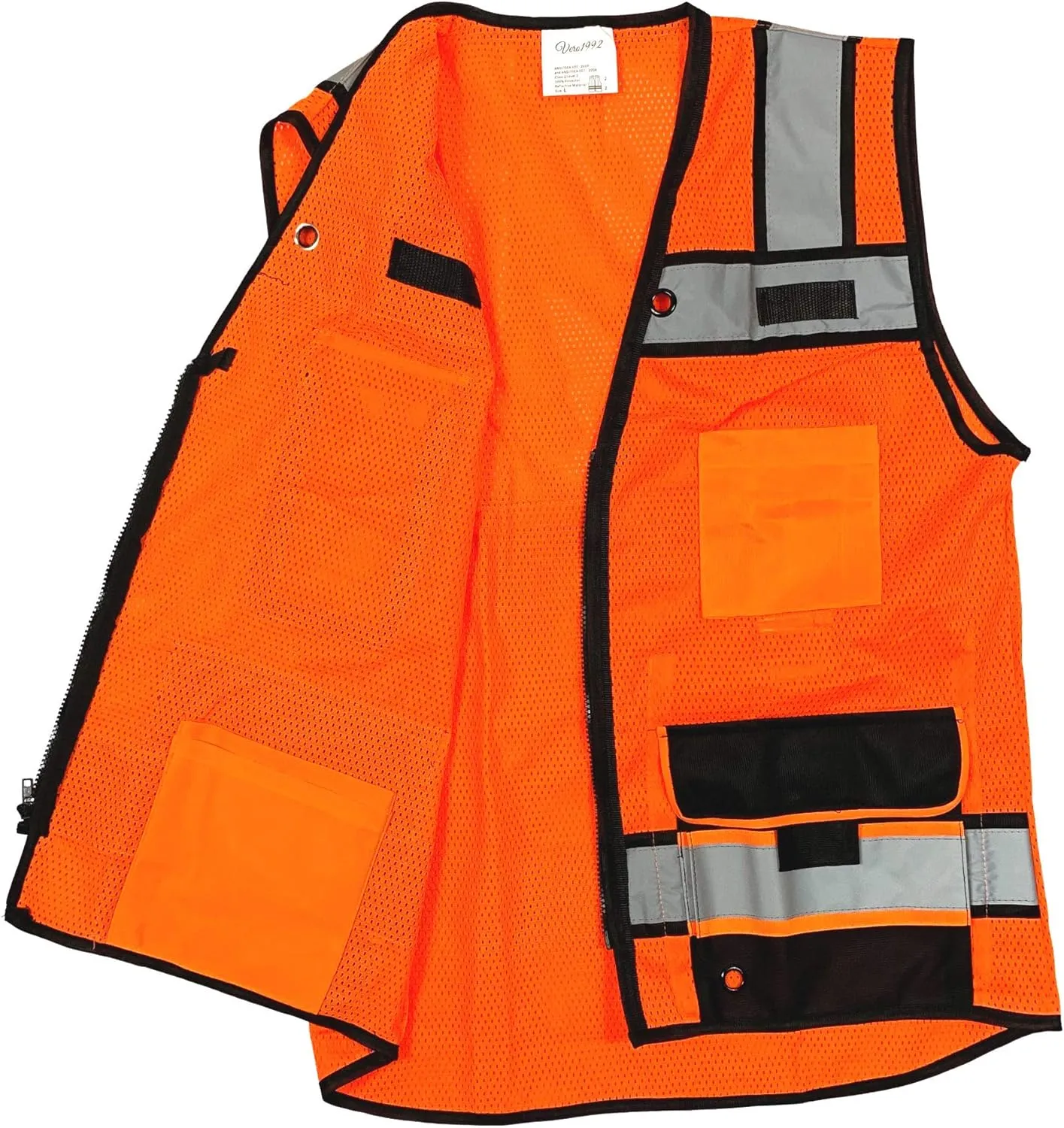(B Engineer Safety Vest, High Visibility Reflective Safety, Vest Mesh with Zipper and pockets