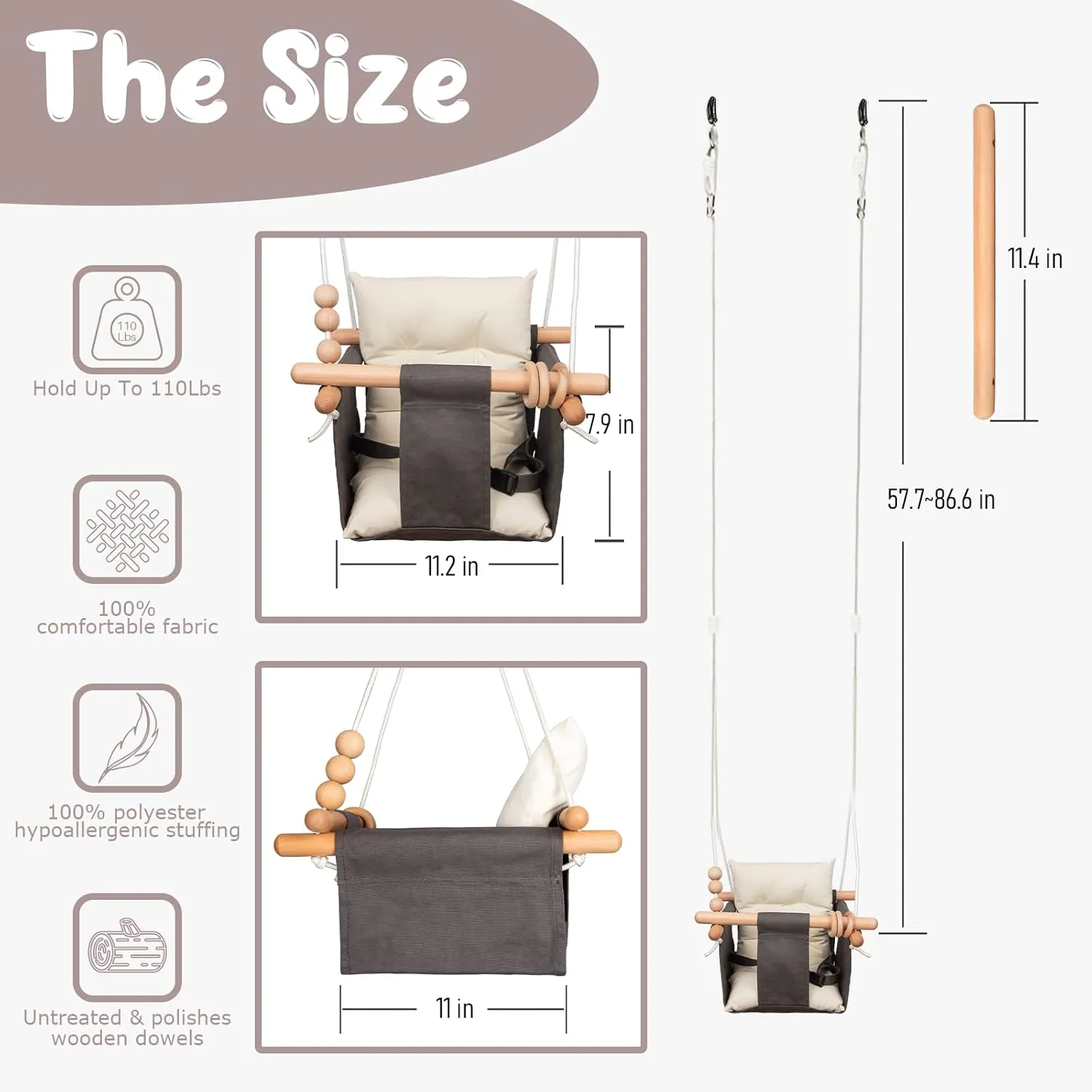 Baby Swing Outdoor Indoor Toddler Swing Seat with Safety Belt, Canvas Hanging Swings Outside Tree Swing Great Gift for Baby Boys Girls Kids Lovers