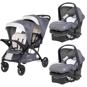 Baby Trend Sit N' Stand Tandem Double Stroller w/ 2 Pack EZ-Lift Plus Infant Car Seats, Magnolia