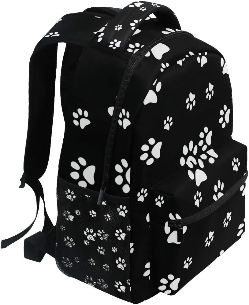 Backpack Animal Puppy Dog Paw Print Adults School Bag Casual College Bag Travel Zipper Bookbag Hiking Shoulder Daypack for Women Men
