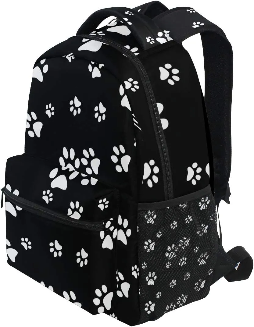 Backpack Animal Puppy Dog Paw Print Adults School Bag Casual College Bag Travel Zipper Bookbag Hiking Shoulder Daypack for Women Men
