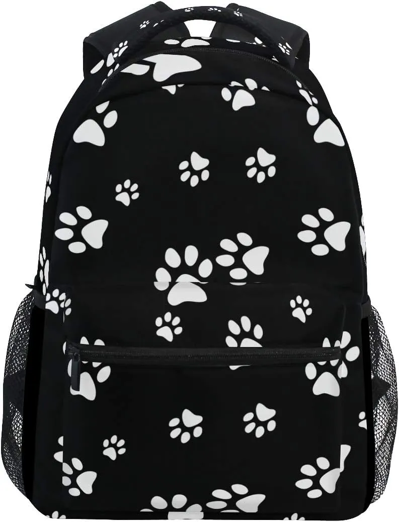 Backpack Animal Puppy Dog Paw Print Adults School Bag Casual College Bag Travel Zipper Bookbag Hiking Shoulder Daypack for Women Men