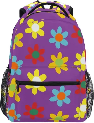 Backpack Purple Floral Flower Cute Cartoon Spring Daypack Shoulder Bag with Name Label Tag for Travel Hiking Casual Camping Sports Gym