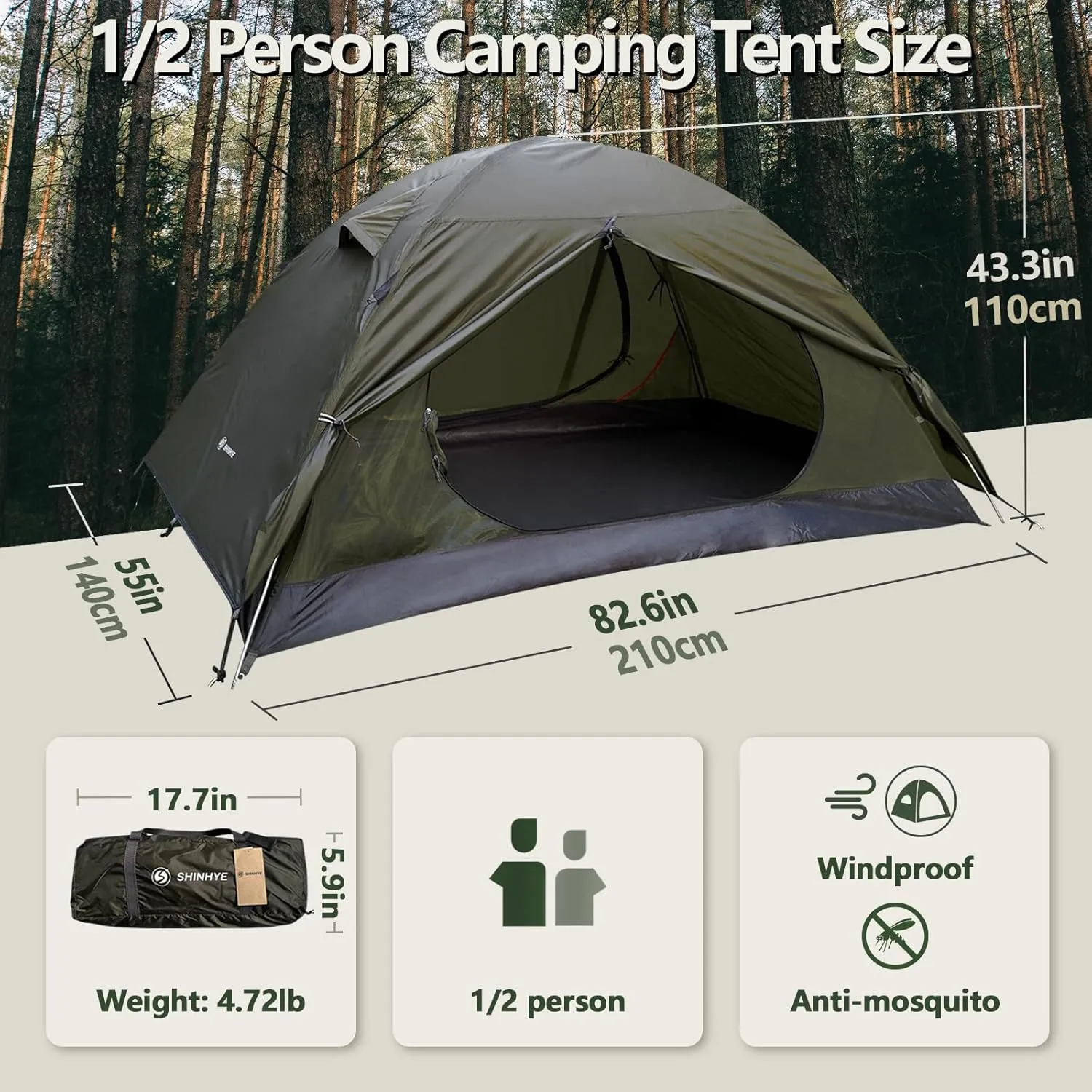 Backpacking Tent for Camping 2/3/4 Person Hiking Ultralight Tent for Waterproof Windproof Outdoor Two Doors Tents Easy Quick Setup Lightweight Tent Instant Tent