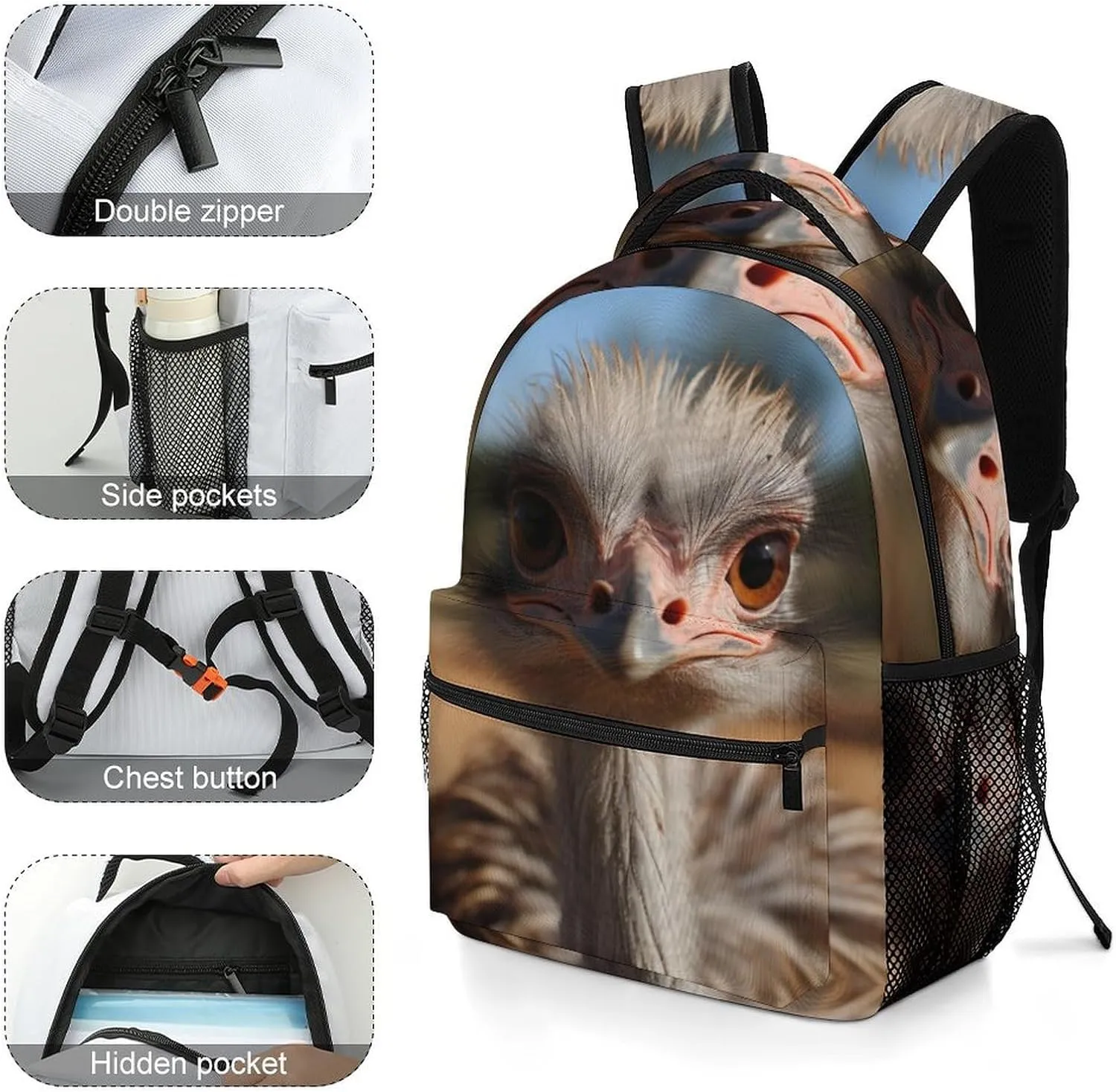 Backpacks Cute Ostrich Travel Bag Laptop Backpack Casual Daypack for Weekender Business Hiking