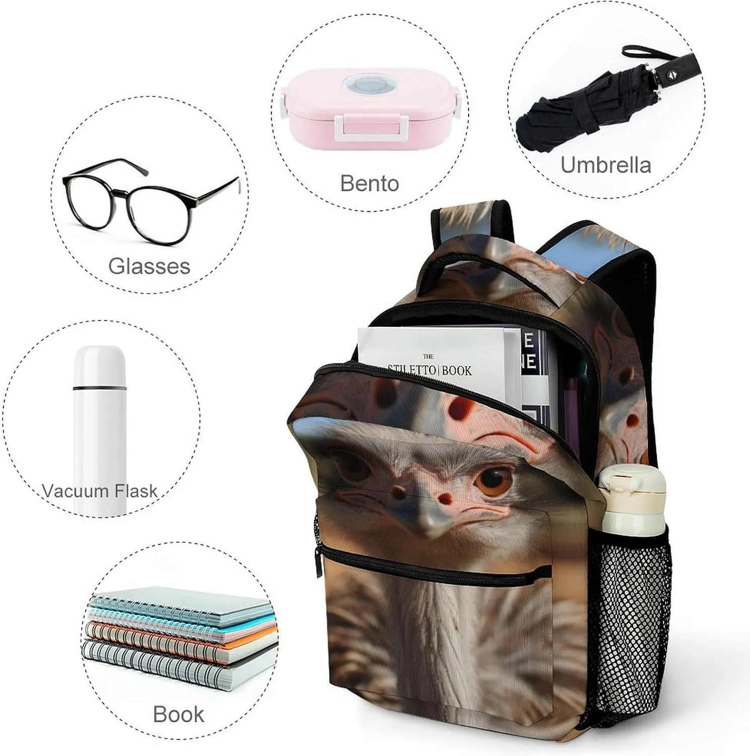 Backpacks Cute Ostrich Travel Bag Laptop Backpack Casual Daypack for Weekender Business Hiking