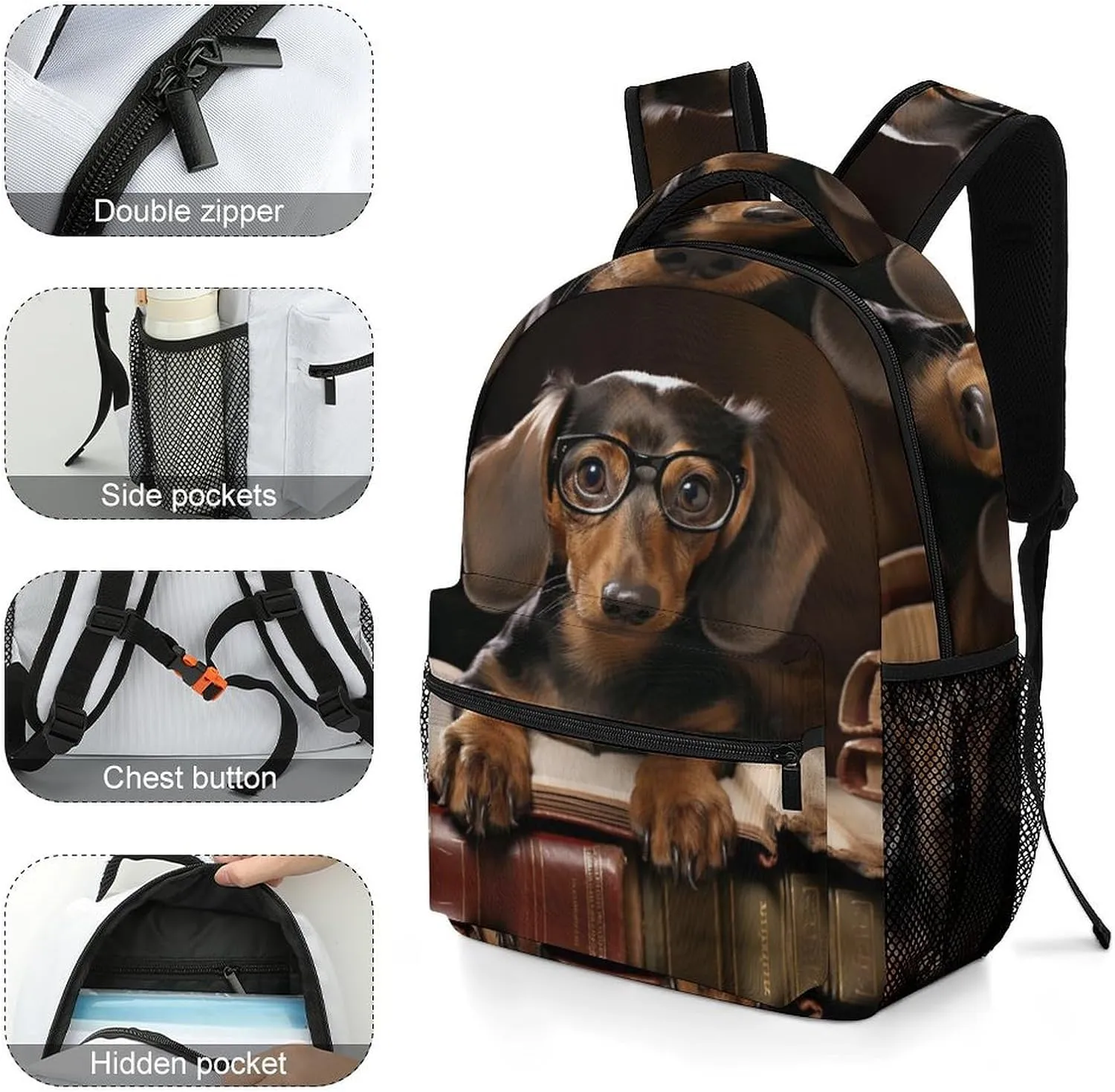 Backpacks Dachshund Book Travel Bag Laptop Backpack Casual Daypack for Weekender Business Hiking