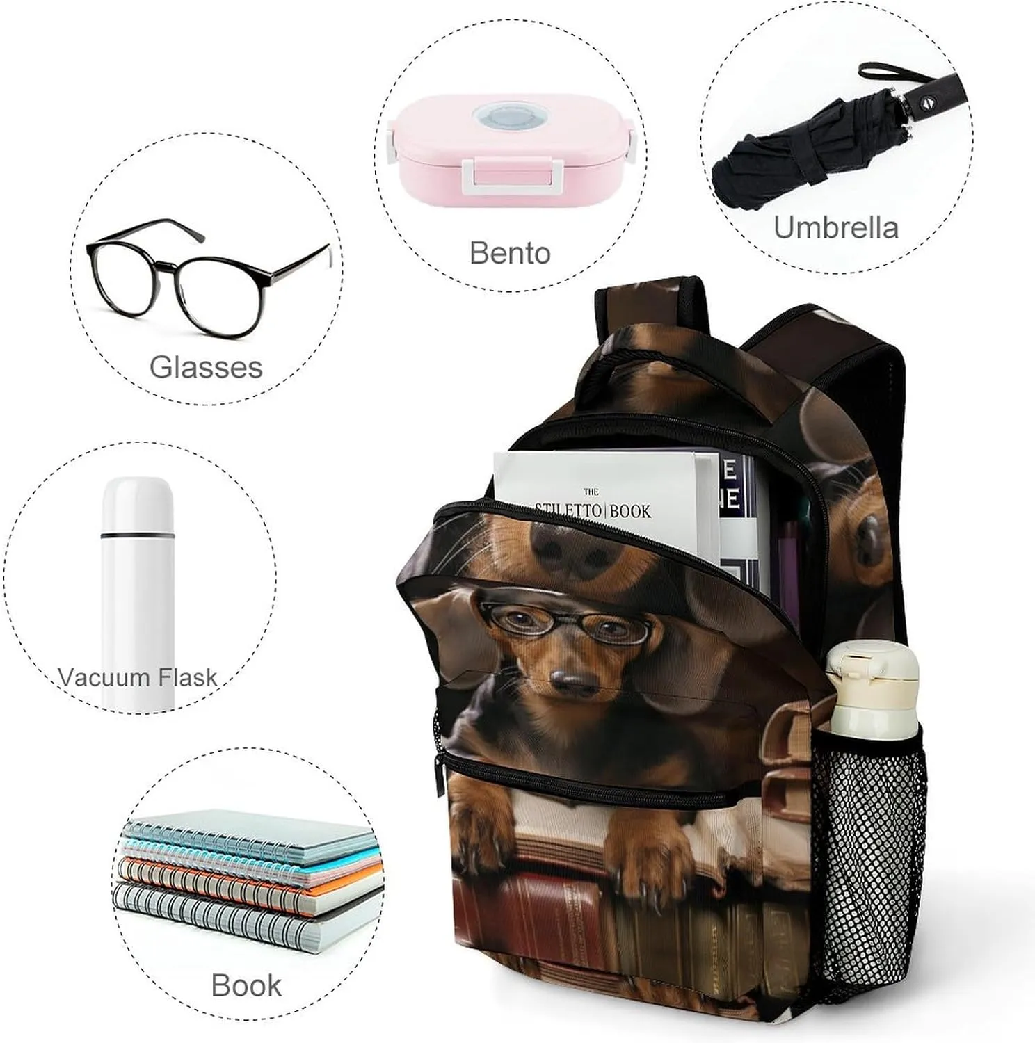 Backpacks Dachshund Book Travel Bag Laptop Backpack Casual Daypack for Weekender Business Hiking