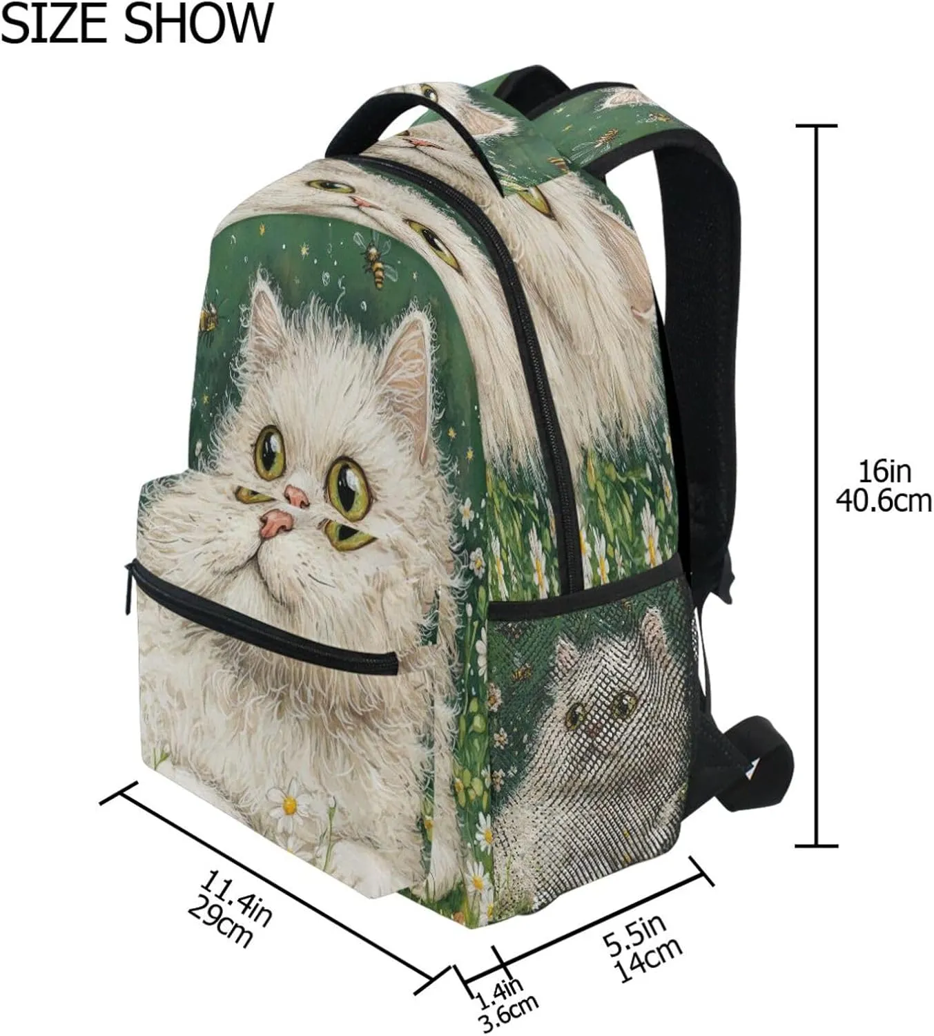 Backpacks for Unisex Adult Fashion Stylish Travel Bags with Chest Strap for College Work Art Selkirk Rex Cats Green