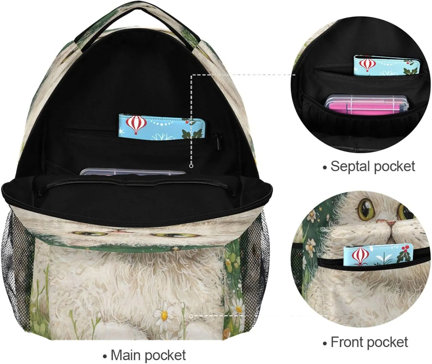 Backpacks for Unisex Adult Fashion Stylish Travel Bags with Chest Strap for College Work Art Selkirk Rex Cats Green