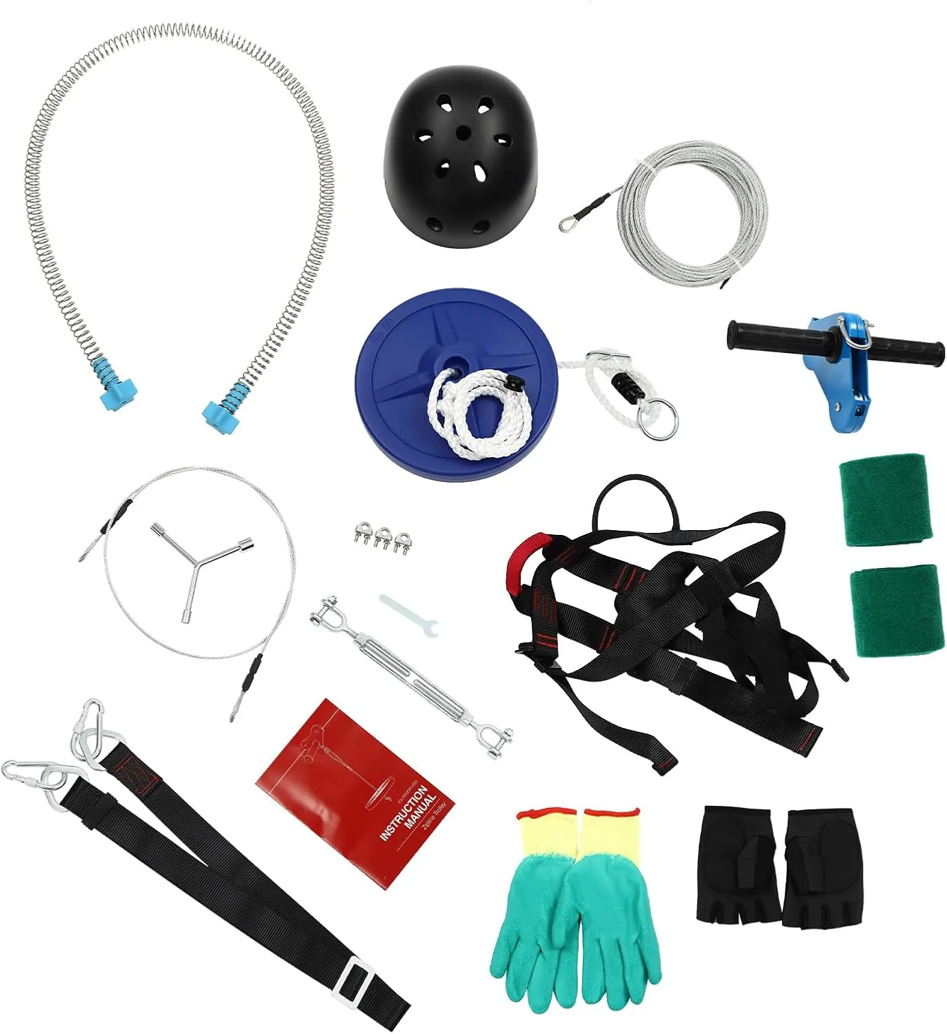 Backyard Zip Line Kit, 80FT Kids Zip Line Kit Teens Stainless Steel Ziplines Adult Up Outdoor Zip line Set with Safety Spring Brake System, 330.7lbs Load Capacity for Backyards Parks Playgrounds