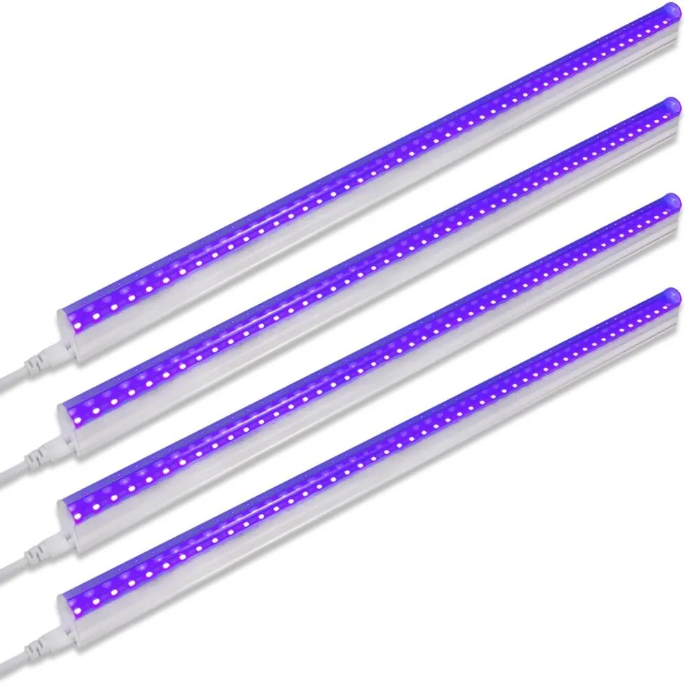 Barrina UV LED Blacklight Bar, 9W 2ft, T5 Integrated Bulb, Black Light Fixture for Blacklight Poster Halloween Decorations and Christmas Party, Fun Atmosphere with Built-in ON/Off Switch(4-Pack)