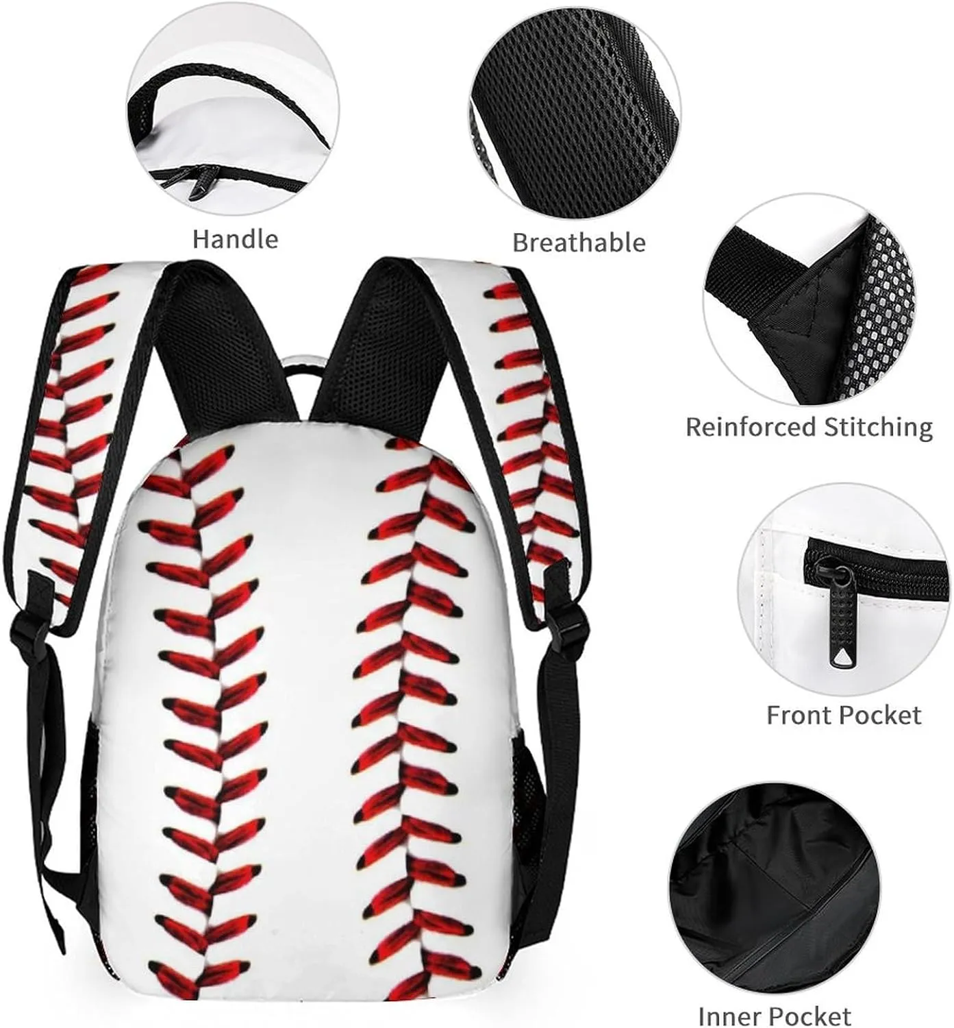 Baseball Backpack Travel Camping with Lunch Box Set for Work Office College Picnic, 3 in 1 Backpacks Matching Combo