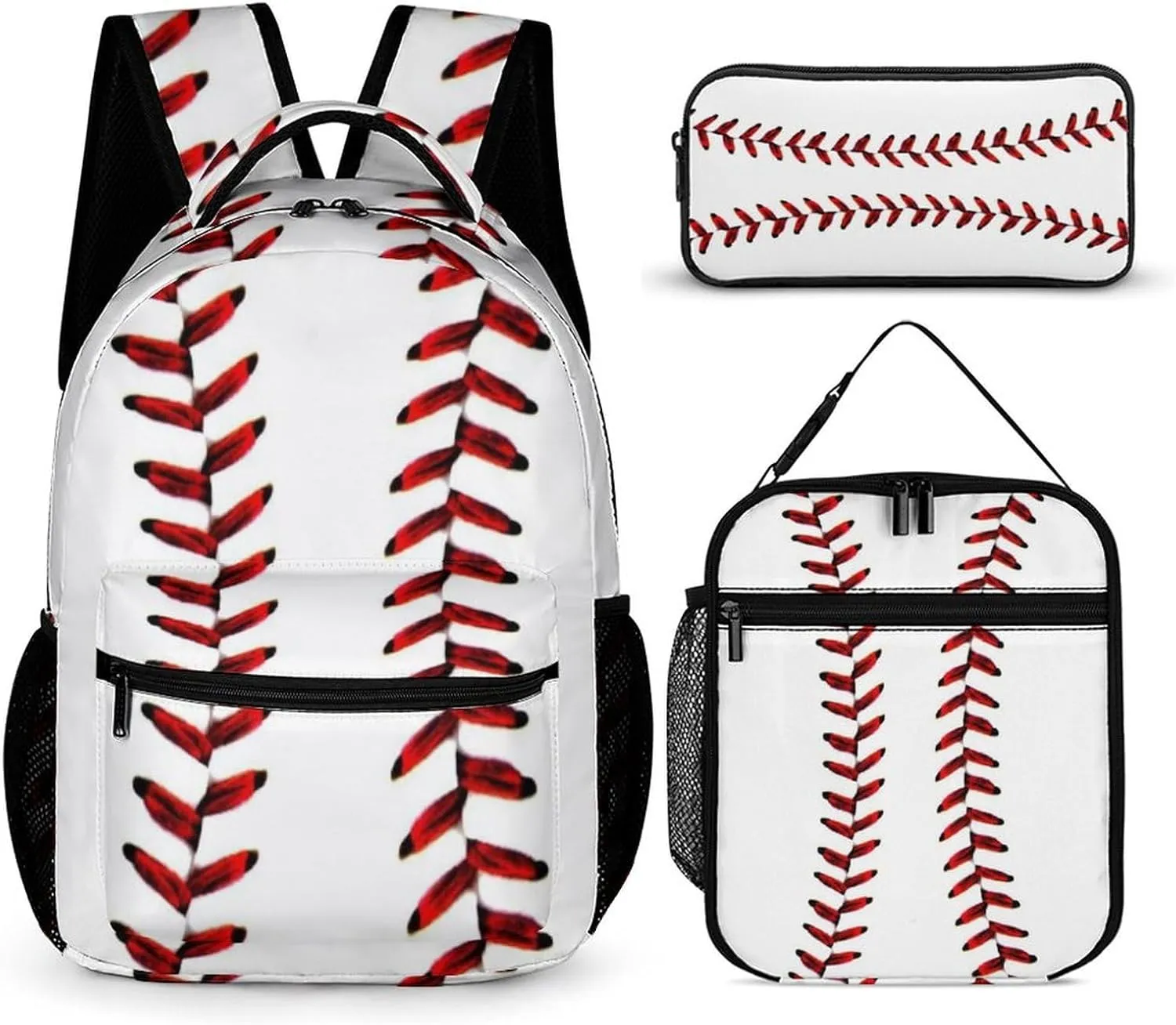 Baseball Backpack Travel Camping with Lunch Box Set for Work Office College Picnic, 3 in 1 Backpacks Matching Combo