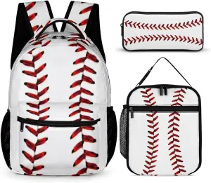 Baseball Backpack Travel Camping with Lunch Box Set for Work Office College Picnic, 3 in 1 Backpacks Matching Combo