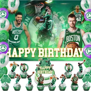 Basketball Birthday Party Decoration, Include Basketball Party Backdrop Banner 5 x 3 FT, 18 Balloons, 13 Cake Topper, for Boston Fans Party Sports Game Celebration