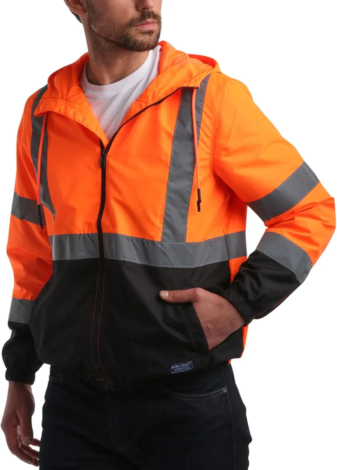 Bass Creek Outfitters Men's Hi Vis Jacket - ANSI Class 3 Safety Rain High Vis Waterproof Reflective Workwear (Sizes: M-XXL)