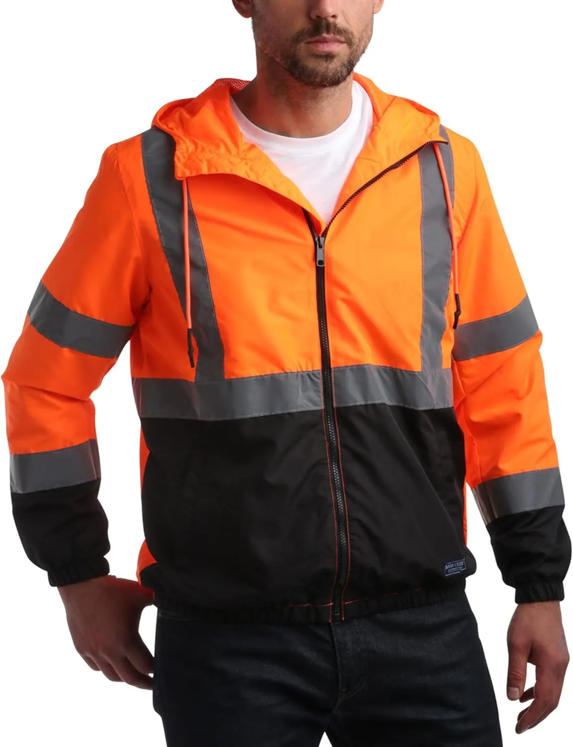 Bass Creek Outfitters Men's Hi Vis Jacket - ANSI Class 3 Safety Rain High Vis Waterproof Reflective Workwear (Sizes: M-XXL)