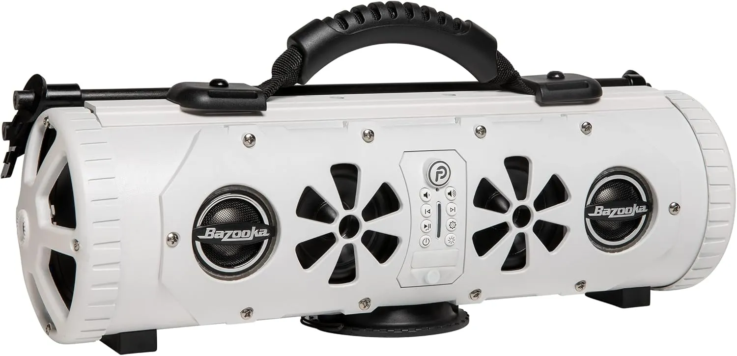 Bazooka Party Bar Mini | Portable Bluetooth IP66 Waterproof Speaker | RGB Lights | Party Button Pairing | Up to 70 HRS Battery Life | 6 Marine Grade Speakers | White