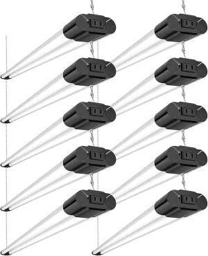 BBOUNDER 10 Pack Linkable LED Utility Shop Light, 4400 LM, 6500K Cool Daylight, 4 FT Integrated Fixture for Garage, 40W Equivalent 250W, Surface   Suspension Mount, Black